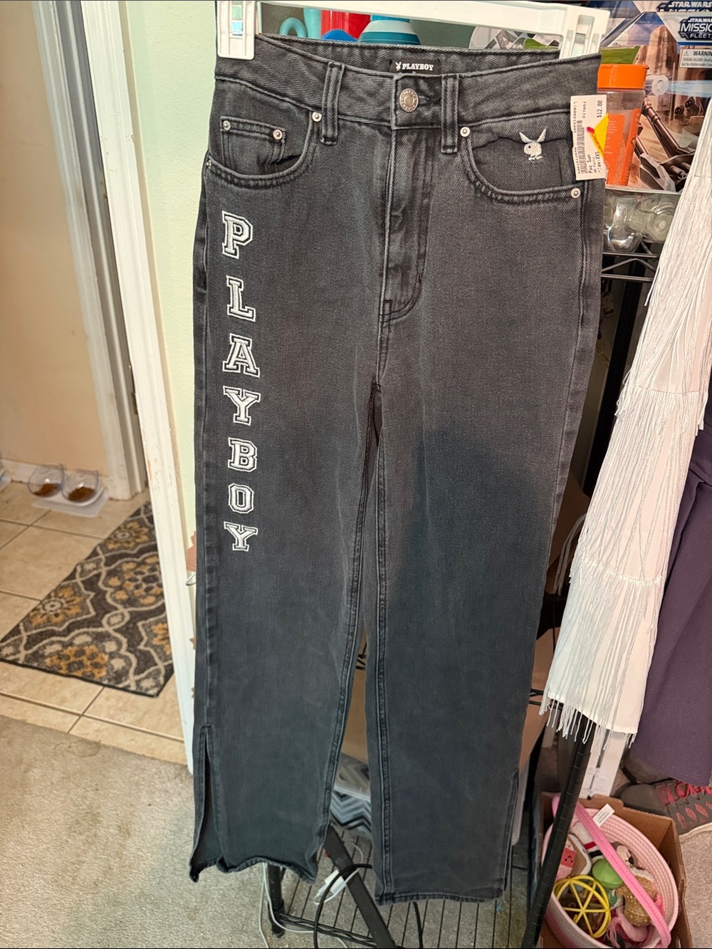 PLAYBOY Black Straight-Leg Jeans with Side Logo